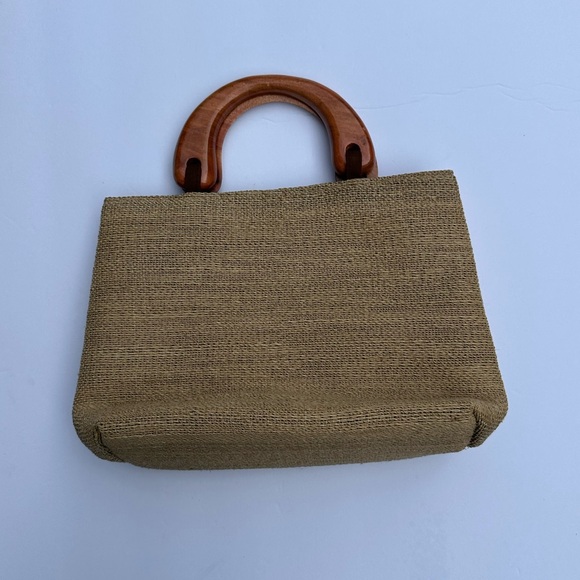 Vintage - Beaded Shell Woven Jute Purse / Handbag Wood Natural Fiber Puka Bamboo - Picture 3 of 13